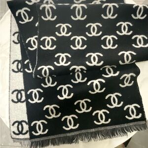 Chanel Black and White Logo Scarf